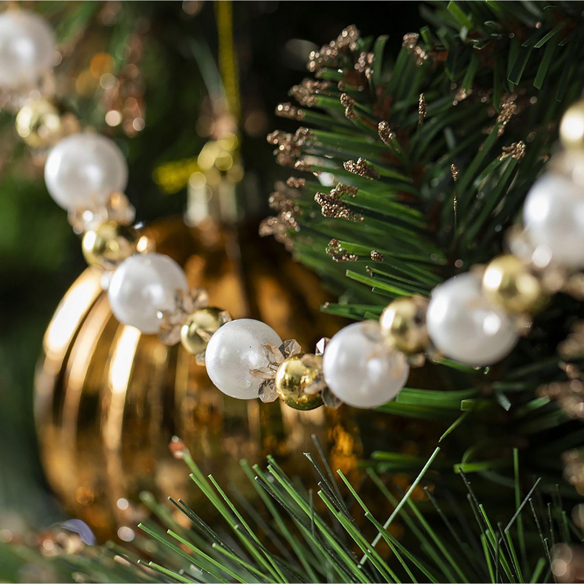 DEAR SANTA - Guirnalda Cuentas Blanco/Dorado Navidad 180cm