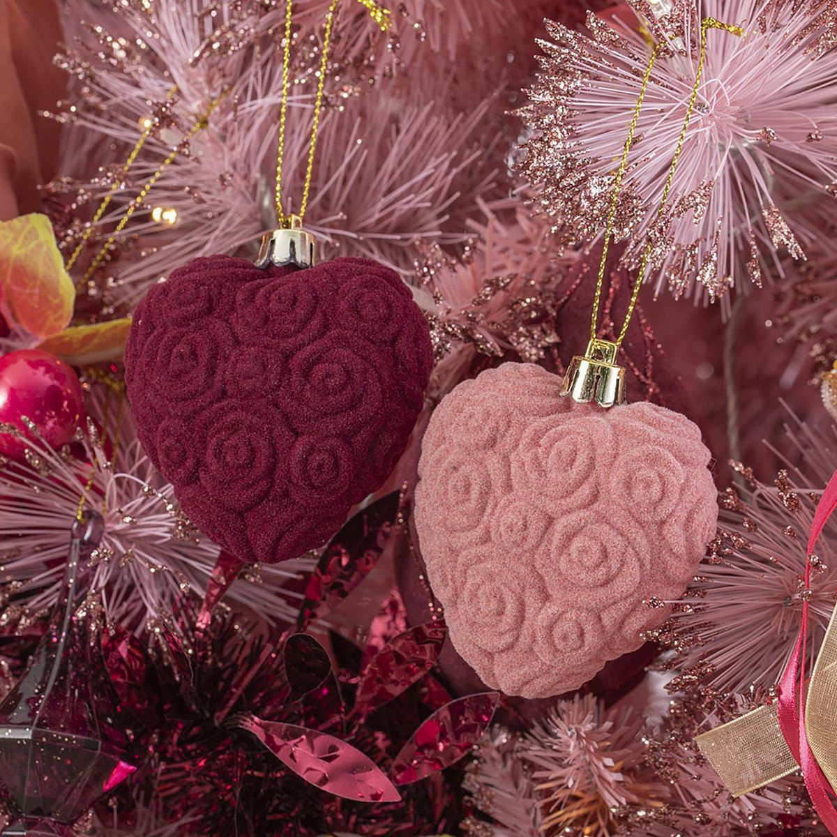 DEAR SANTA - Set 2 Adornos de Árbol Corazón Rosado/Morado Navidad 7cm