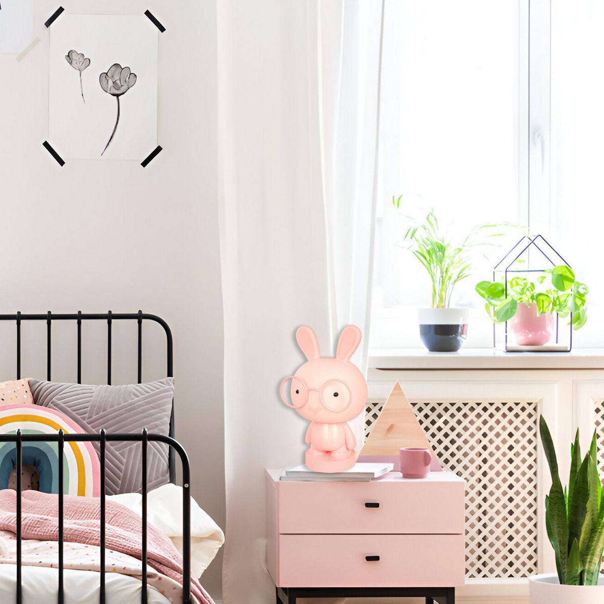 JUST HOME COLLECTION - Lámpara de Mesa LED Infantil Conejo Rosa
