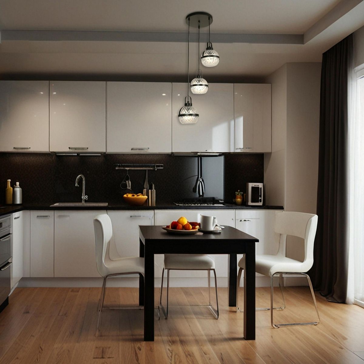 JUST HOME COLLECTION - Lámpara Colgante de Techo 3 Luces Lungo Negra