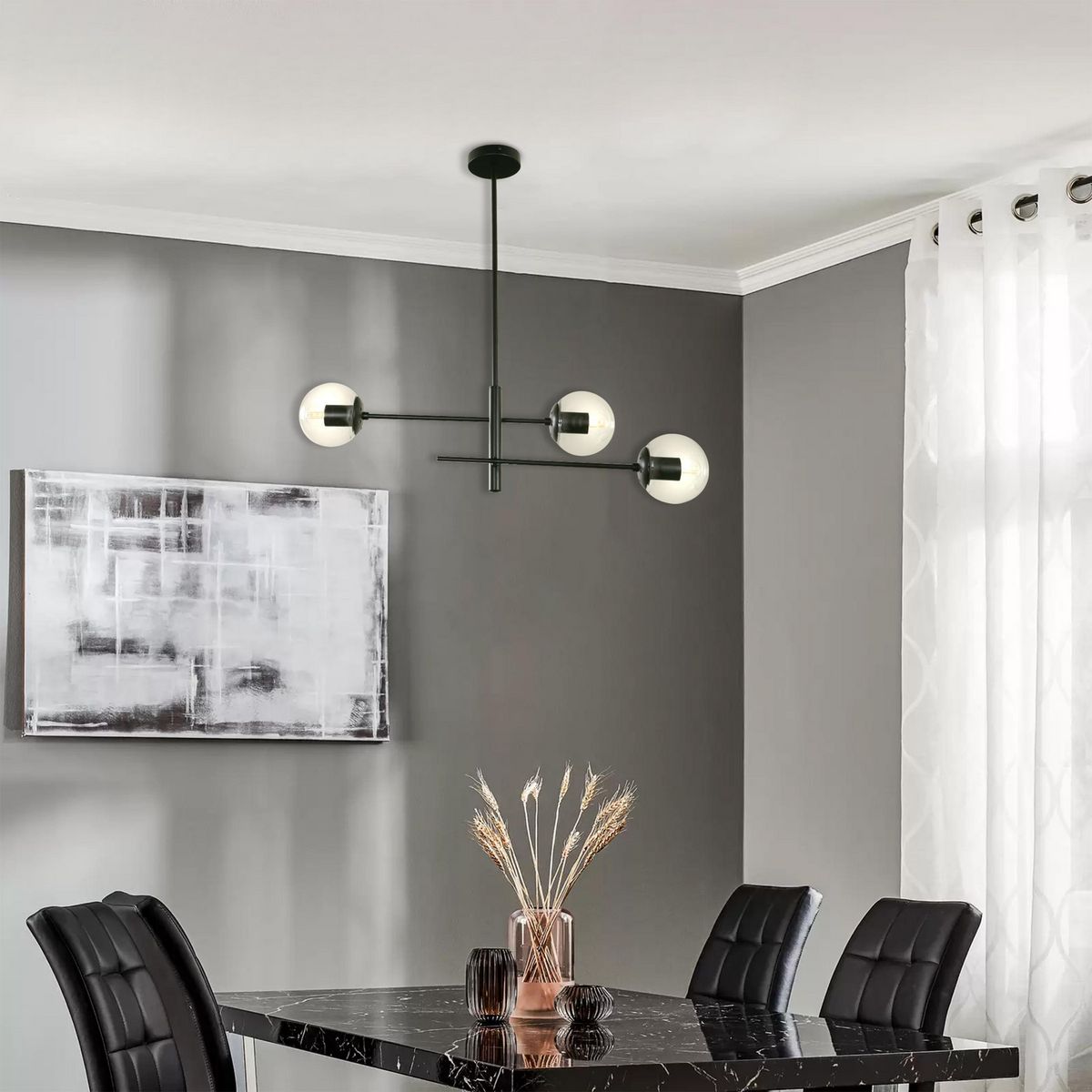 JUST HOME COLLECTION - Lámpara Colgante de Techo 3 Luces Ripa Negra