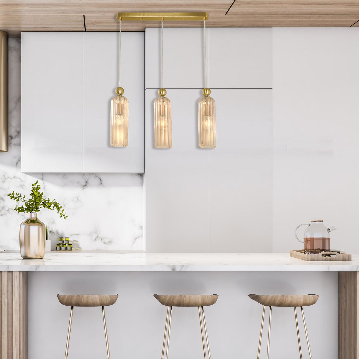 JUST HOME COLLECTION - Lámpara Colgante 3 Luces E27 Dorado Cassaro