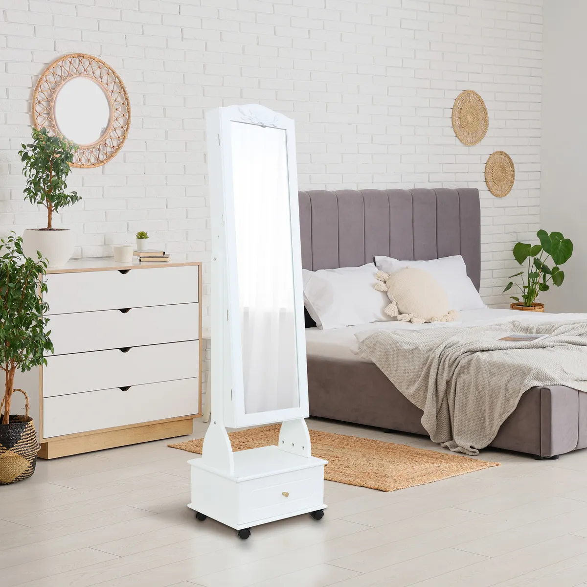 JUST HOME COLLECTION - Espejo Joyero con Cajón Blanco 45x158cm