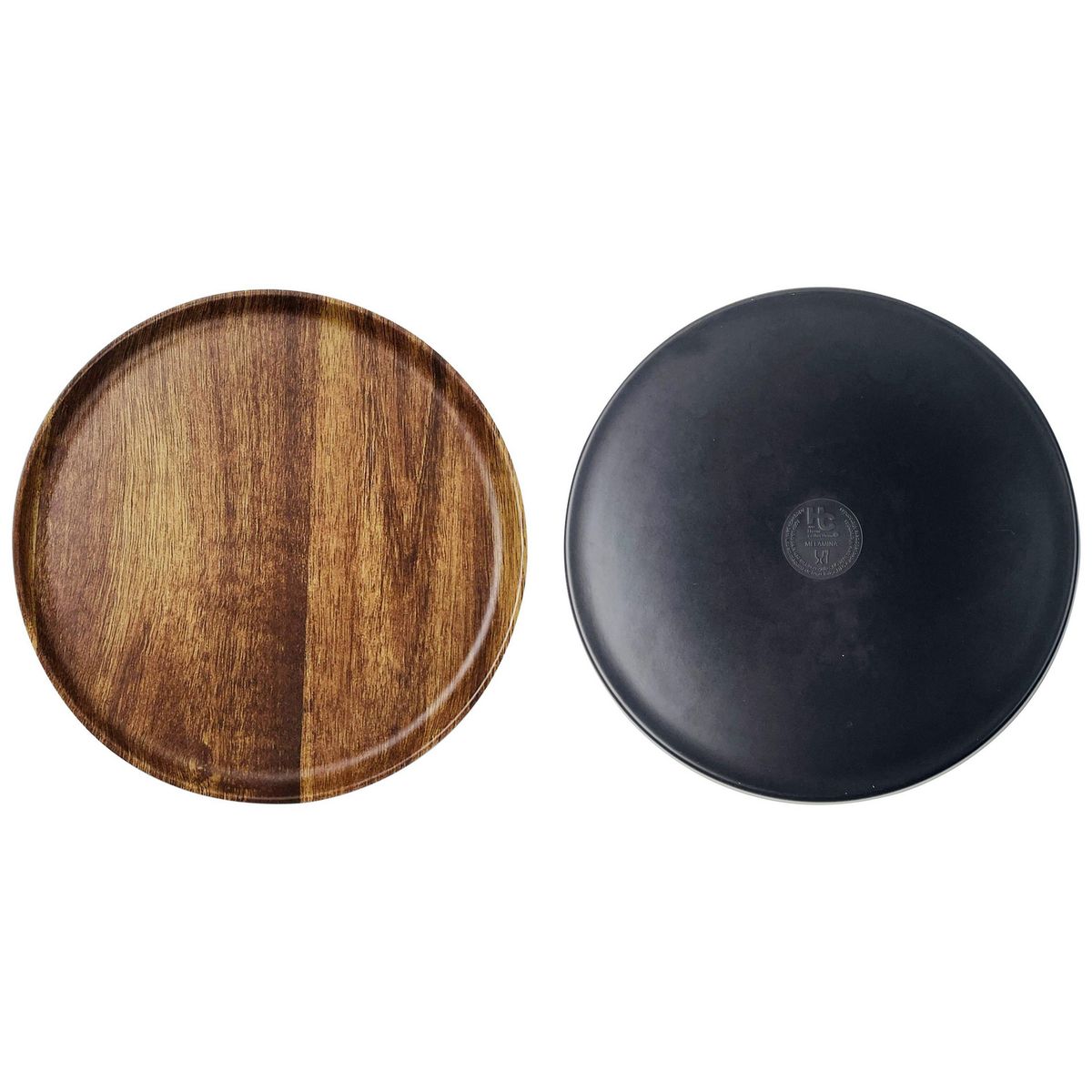 JUST HOME COLLECTION - Plato Melamina Madera/Negro Redondo 21cm