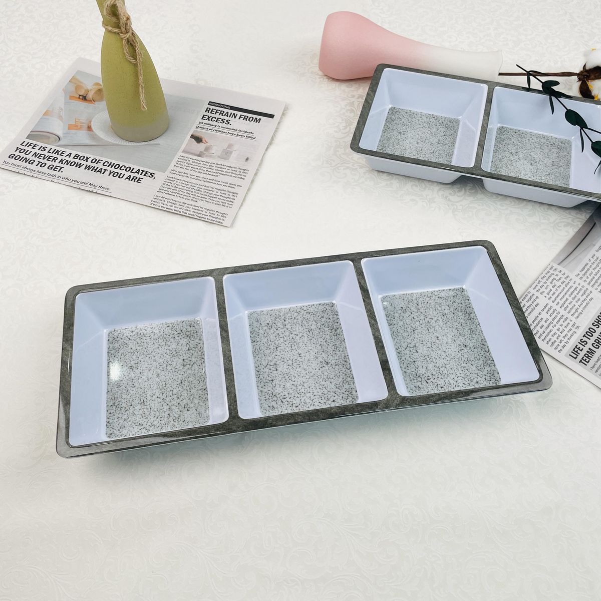 JUST HOME COLLECTION - Fuente Melamina 3 Divisiones Gris