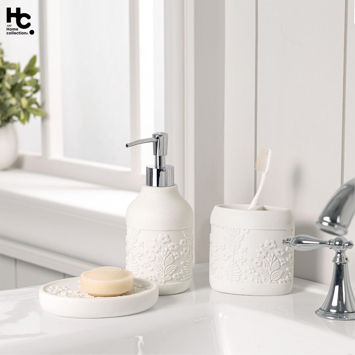 JUST HOME COLLECTION - Portacepillo Letitia Resina Blanco