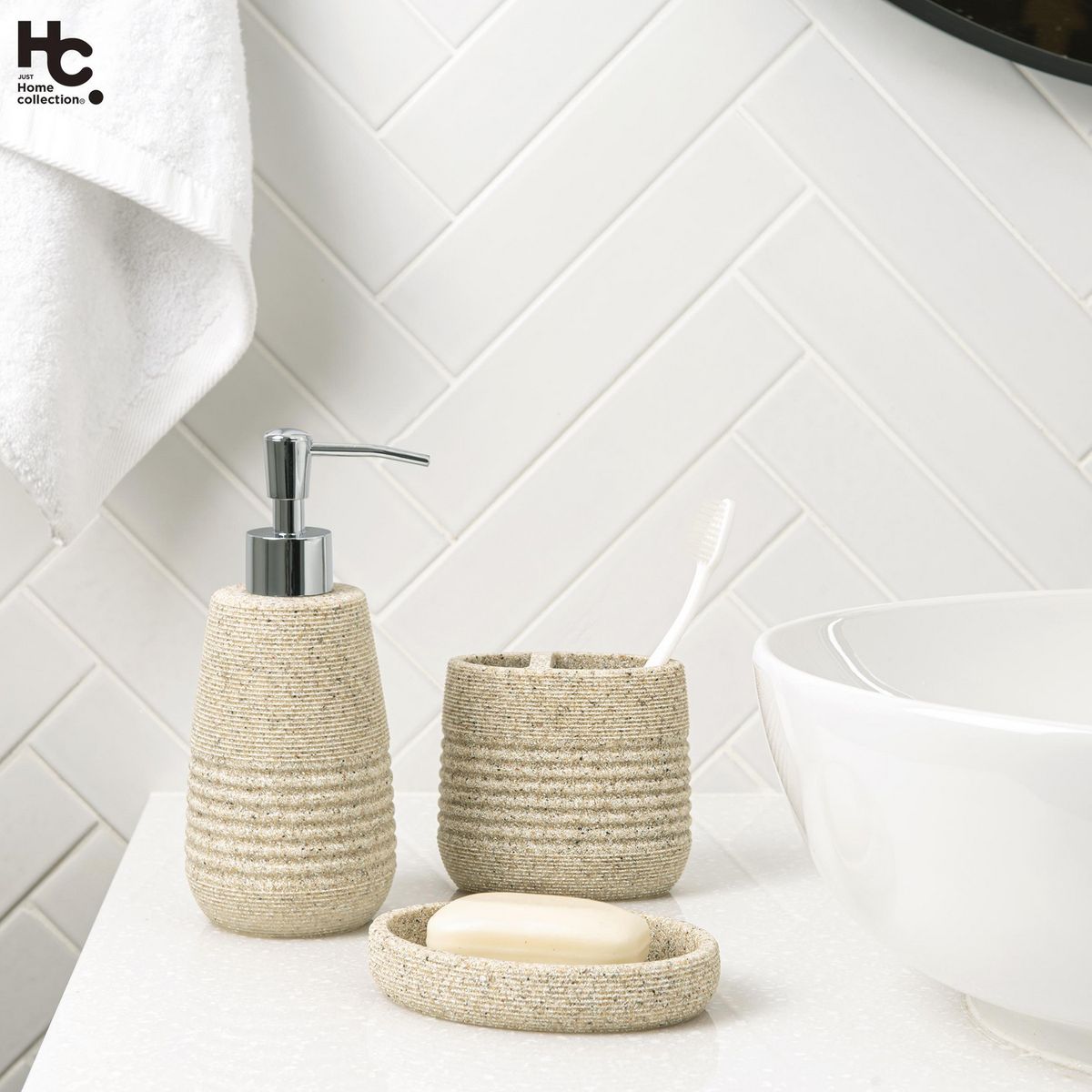 JUST HOME COLLECTION - Portacepillo Stripe Resina Natural