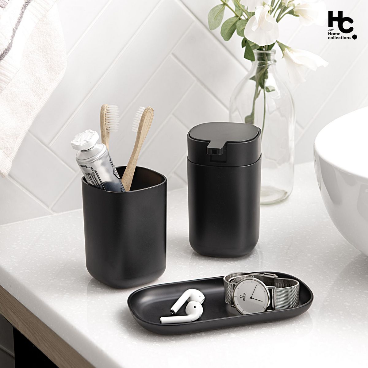JUST HOME COLLECTION - Set 3 Piezas Accesorios de Baño Negro