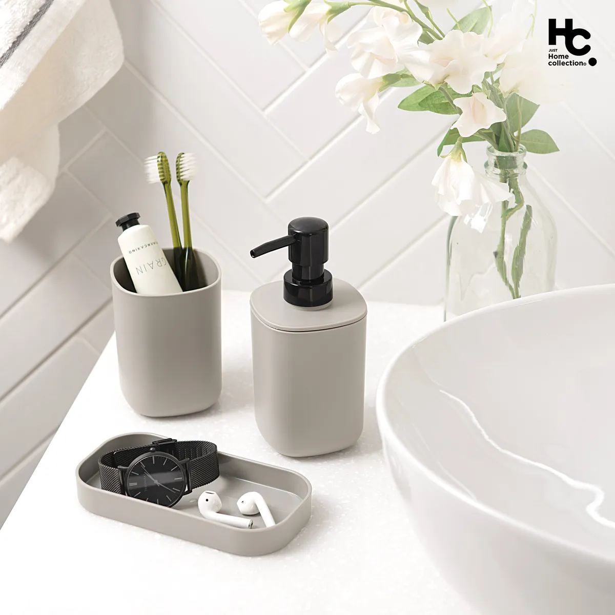 JUST HOME COLLECTION - Accesorios de Baño Set 3 Piezas Café Claro