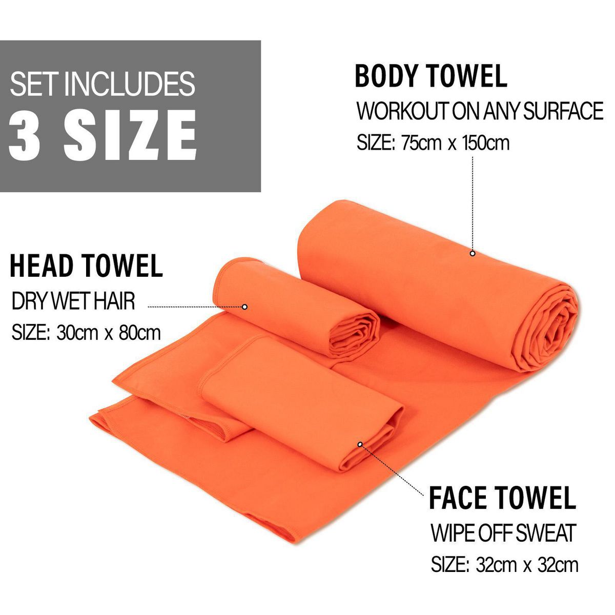 JUST HOME COLLECTION - Toalla de Gimnasio 3 Piezas Naranja