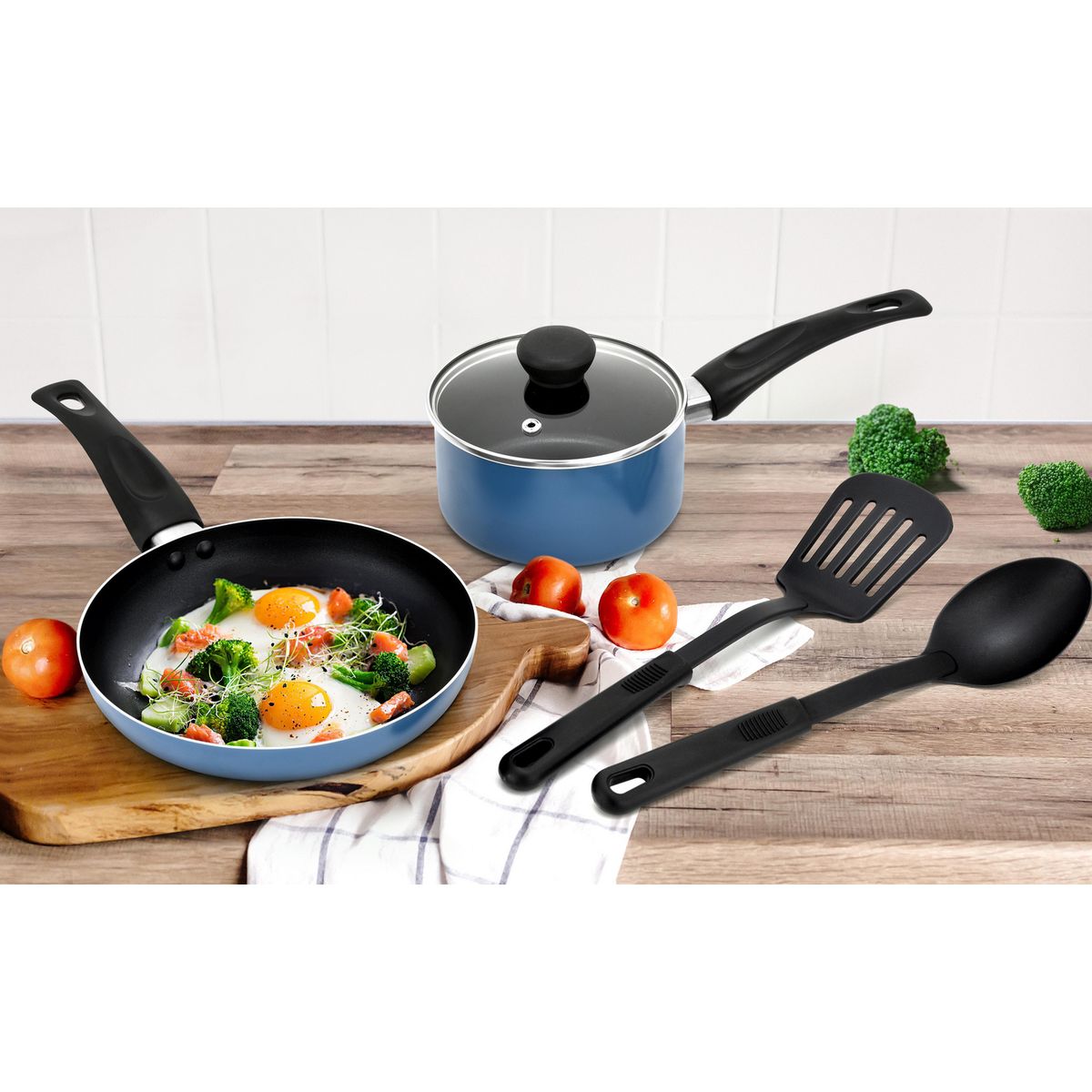 JUST HOME COLLECTION - Juego De Ollas 3 Piezas + Utensilios 2 Piezas