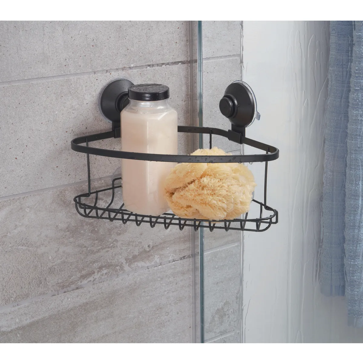 IDESIGN - Cesta de Esquina de Succión para Ducha Negro