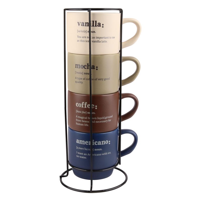 JUST HOME COLLECTION - Mug x4 Con Rack Metal