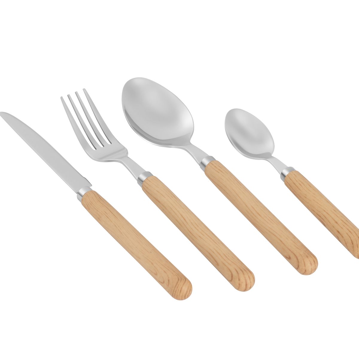JUST HOME COLLECTION - Juego de Cubiertos Mango de Plástico Madera 24 Piezas