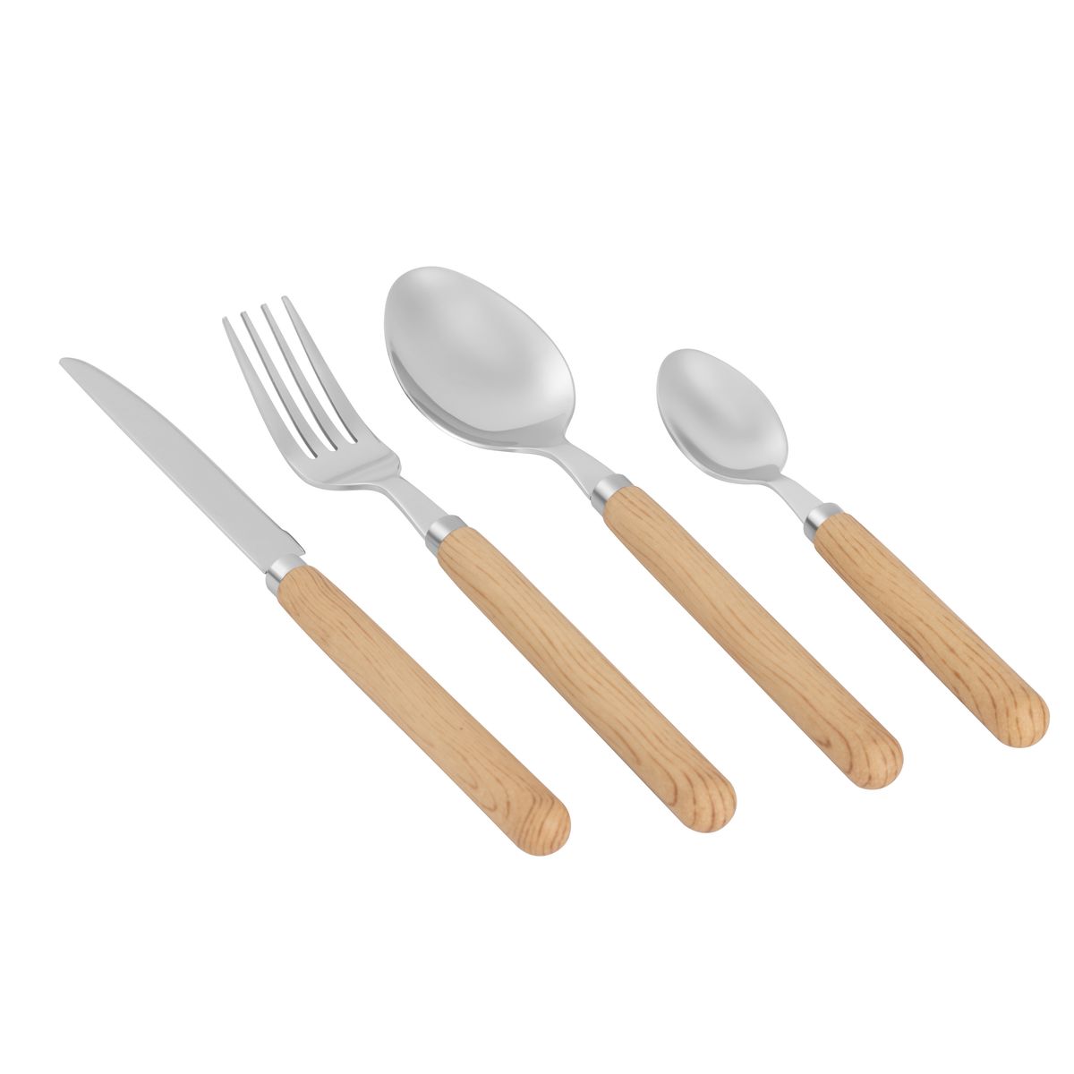 JUST HOME COLLECTION - Juego de Cubiertos Mango de Plástico Madera 24 Piezas