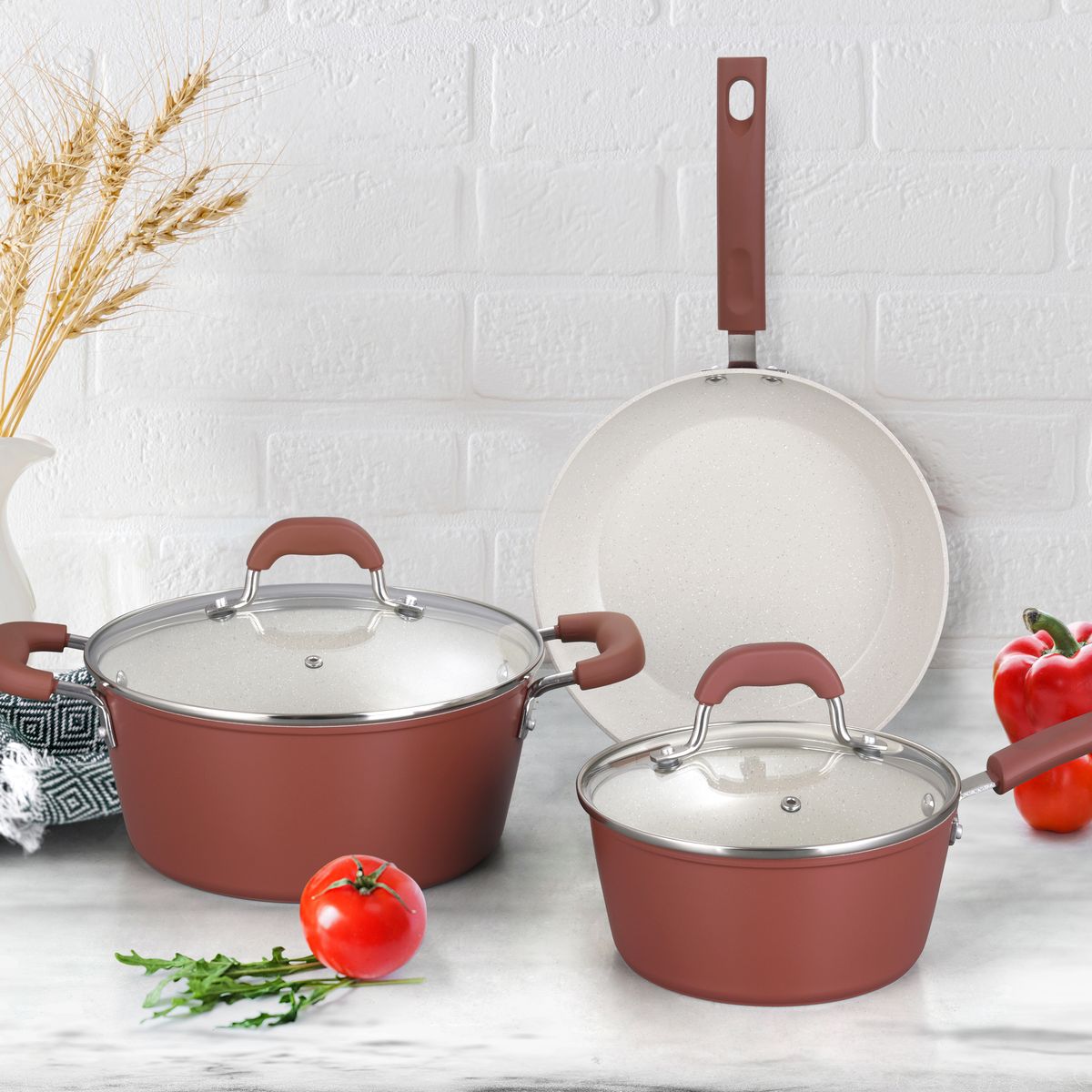 JUST HOME COLLECTION - Juego de Ollas de Aluminio 5 Piezas Rojo