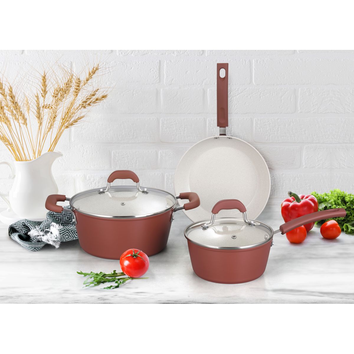 JUST HOME COLLECTION - Juego de Ollas de Aluminio 5 Piezas Rojo