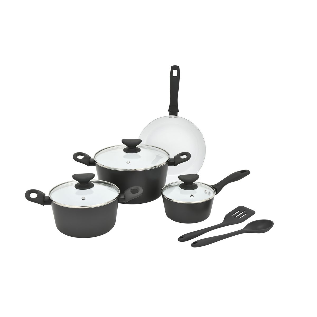 JUST HOME COLLECTION - Juego de Ollas 7 Piezas con 2 Utensilios Negro