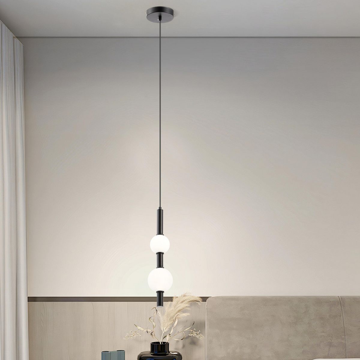 JUST HOME COLLECTION - Lámpara Colgante de Techo 2 Luces LED Esfera Negra