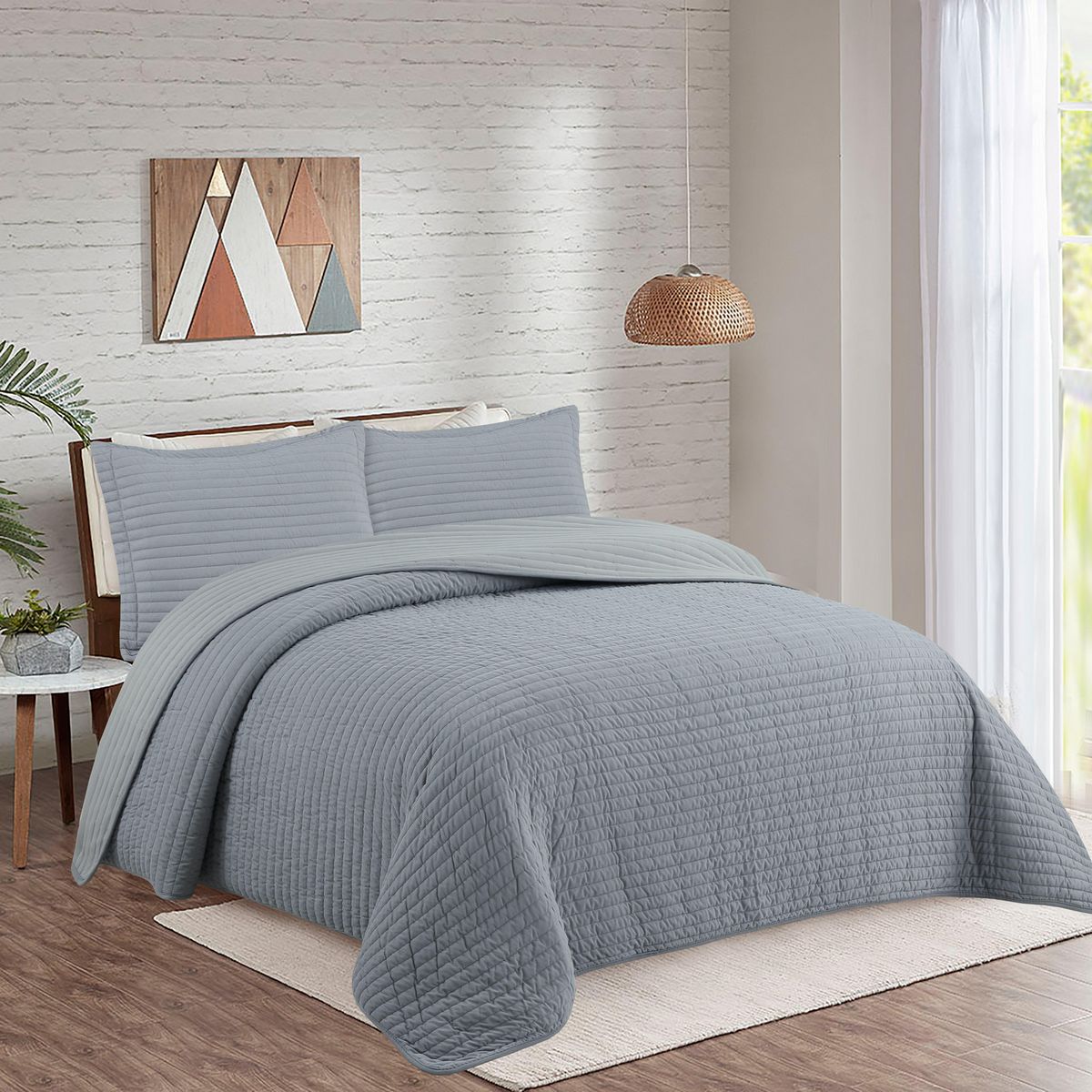 JUST HOME COLLECTION - Quilt ADT Solid Queen Gris
