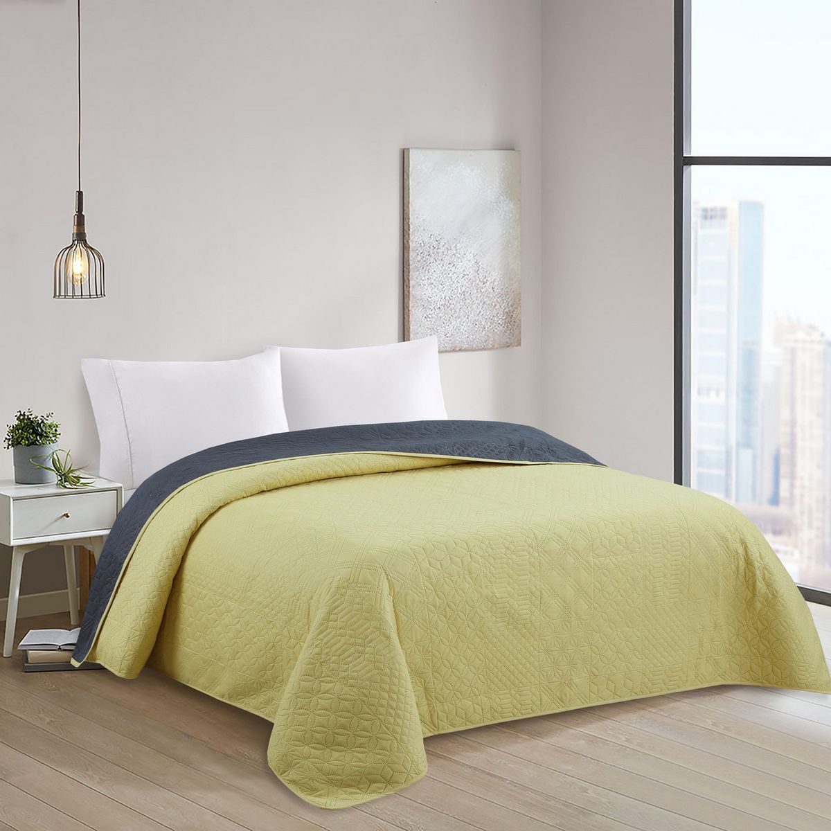 JUST HOME COLLECTION - Quilt Bicolor 2 Plazas Mostaza