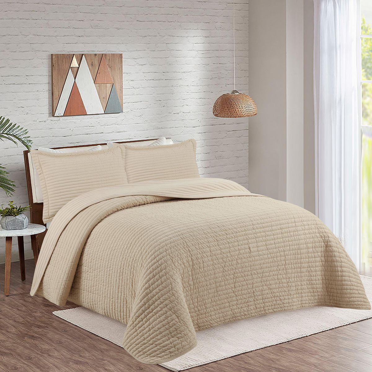 JUST HOME COLLECTION - Quilt ADT Solid Queen Beige