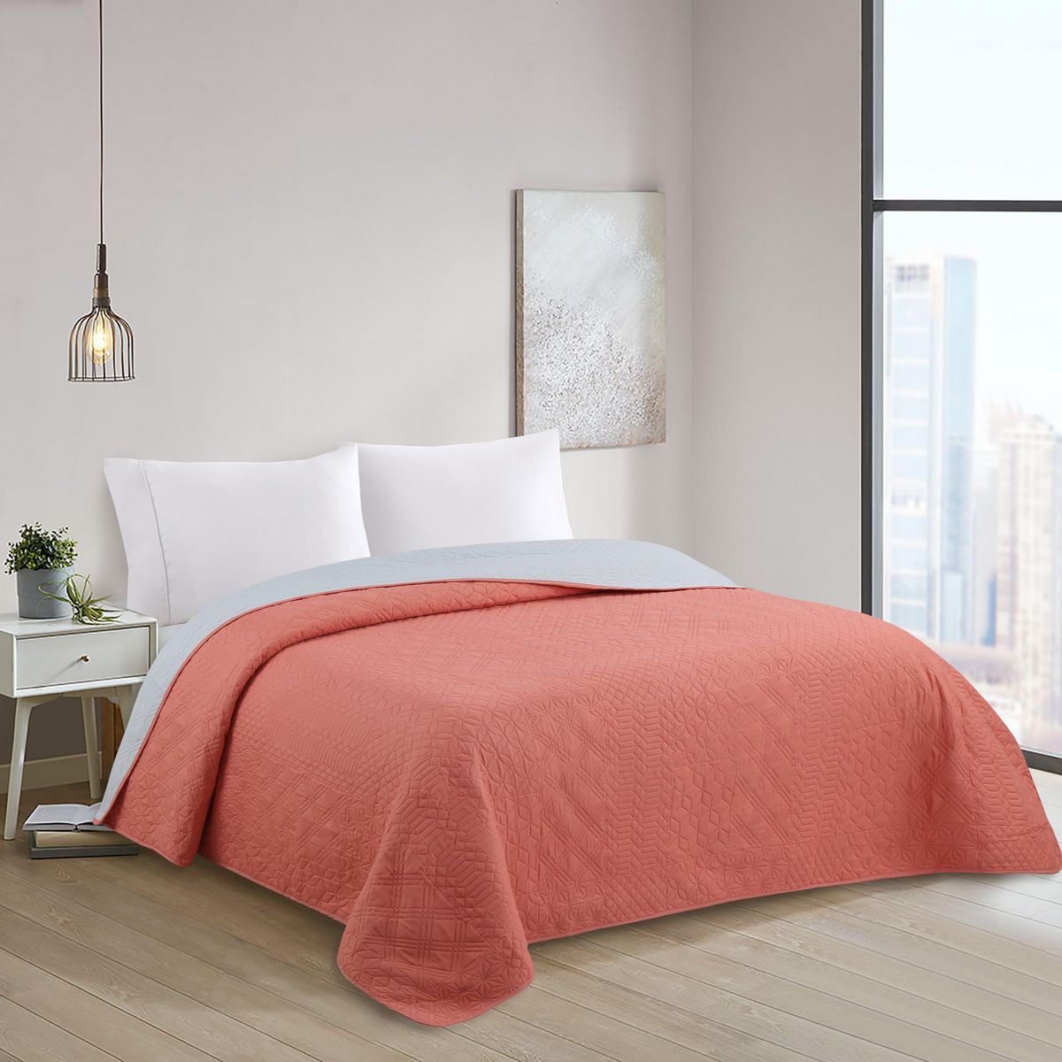 JUST HOME COLLECTION - Quilt Bicolor 2 Plazas Terracota
