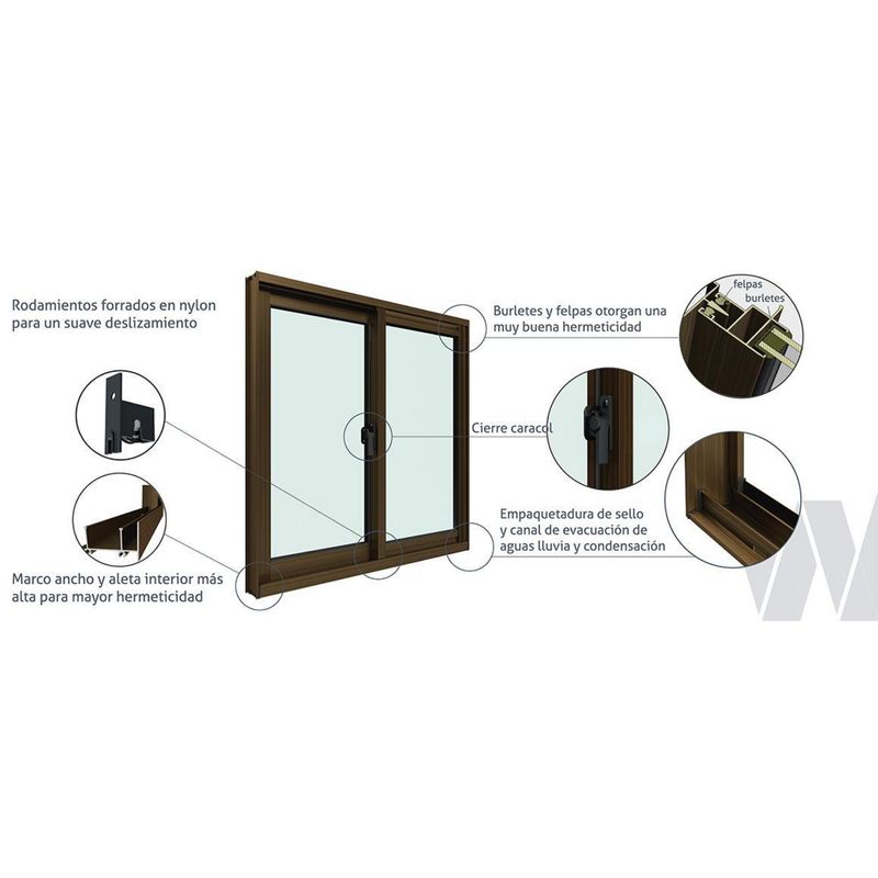 WINTEC - Ventana de Aluminio Corr Next 2 Mov Madera 100x60 cm