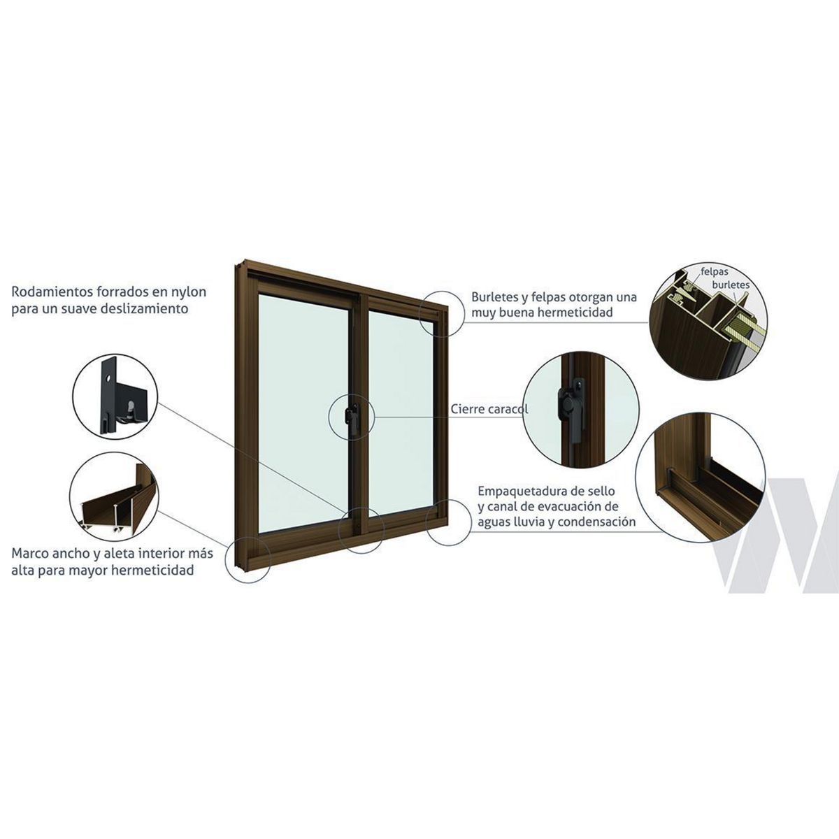 WINTEC - Ventana de Aluminio Corr Next 2 Mov Madera 100x60 cm