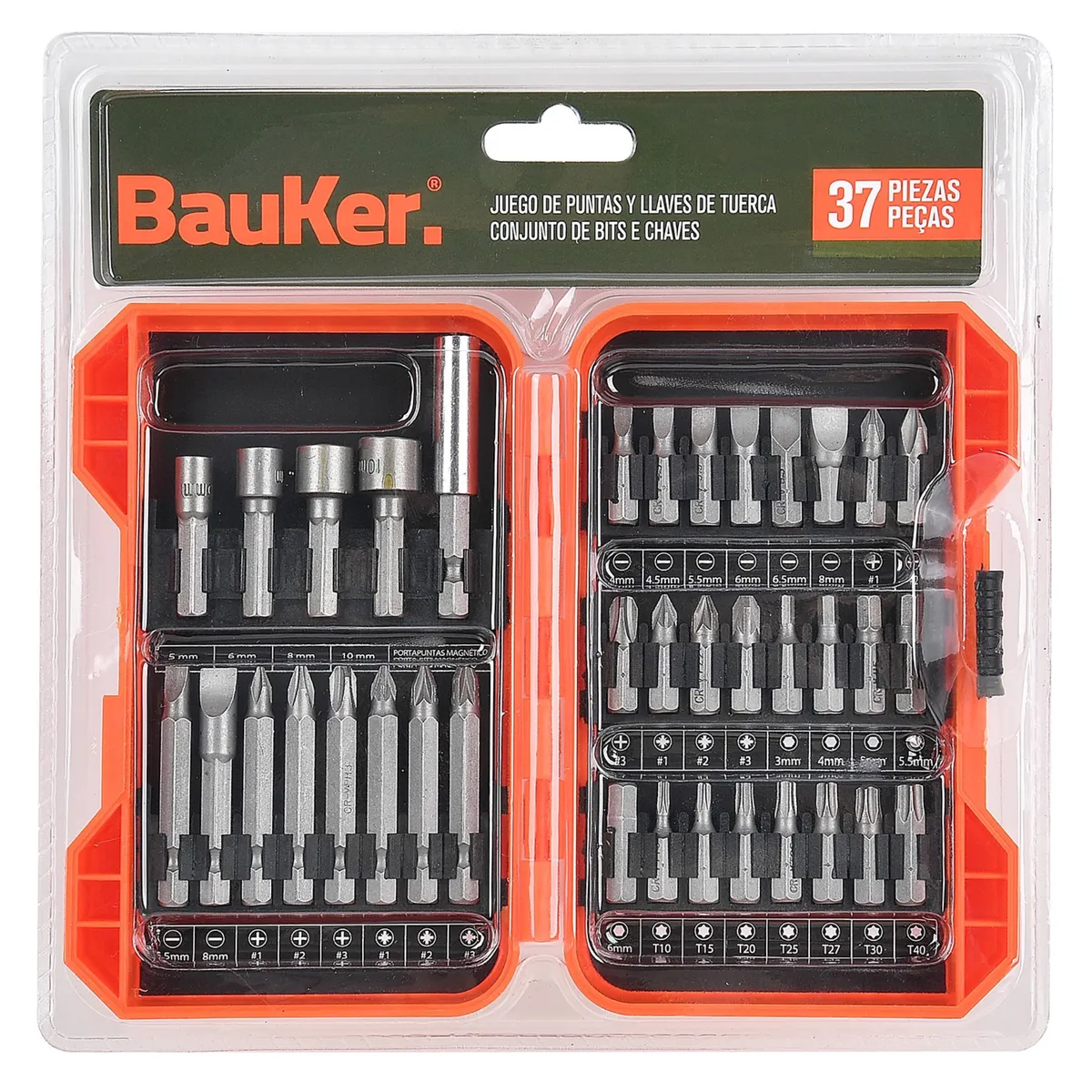 BAUKER - Set 37 Puntas y Llaves de Tuerca Bauker
