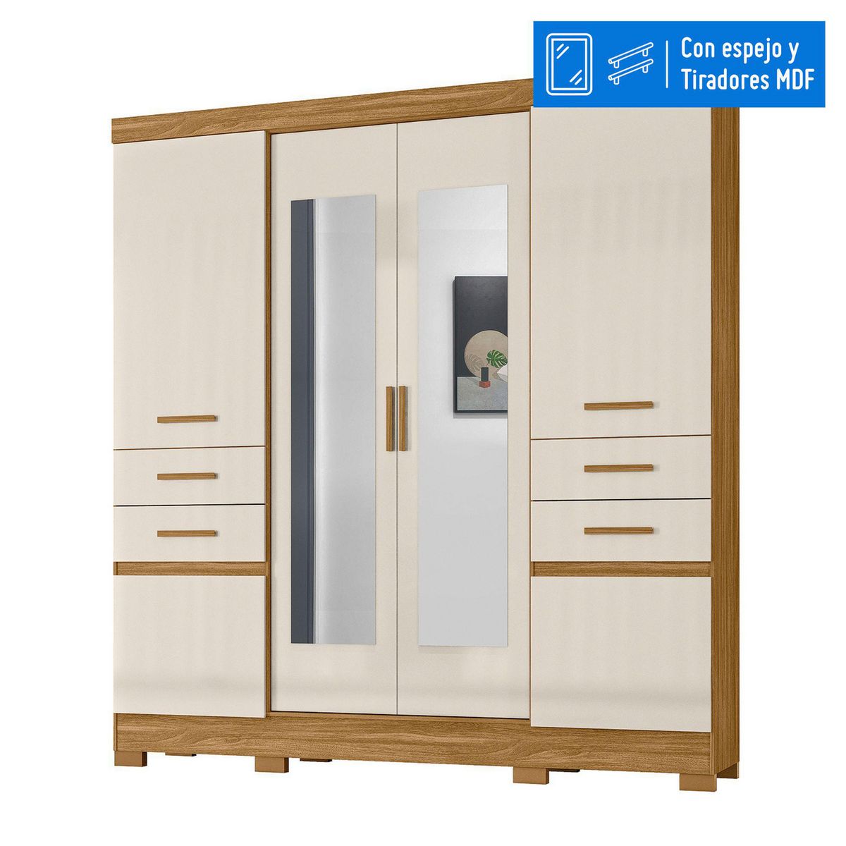 CASA BONITA - Ropero con Espejo 6 Puertas 4 Cajones Florida