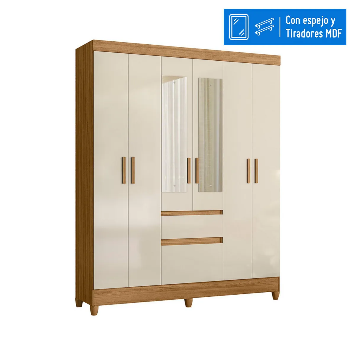 CASA BONITA - Ropero Roble 6 Puertas 2 Cajones Florida