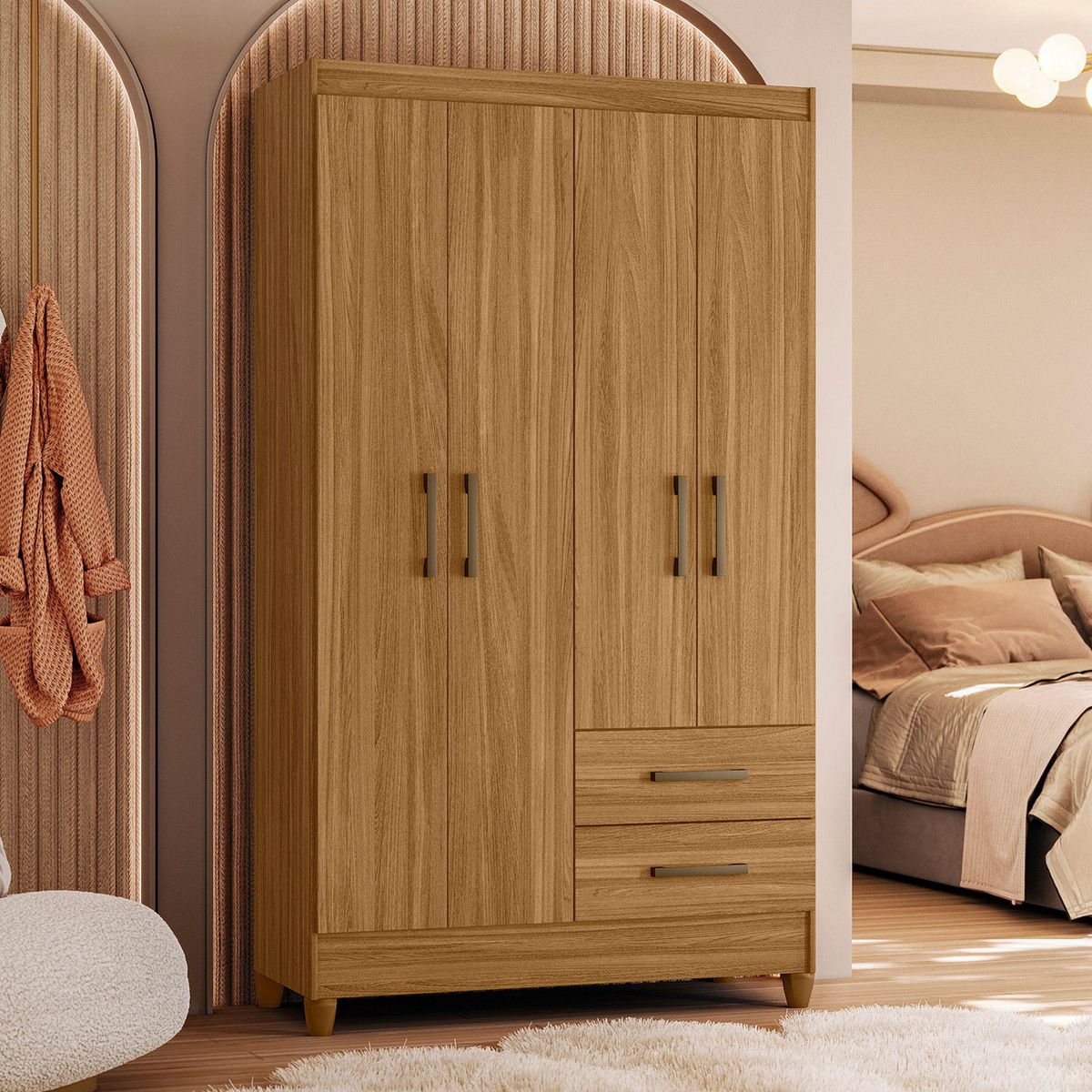 CASA BONITA - Ropero 4 Puertas 2 Cajones Lima