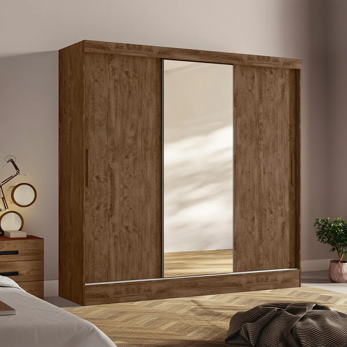 CASA BONITA - Ropero con Espejo 3 Puertas 2 Cajones Paris