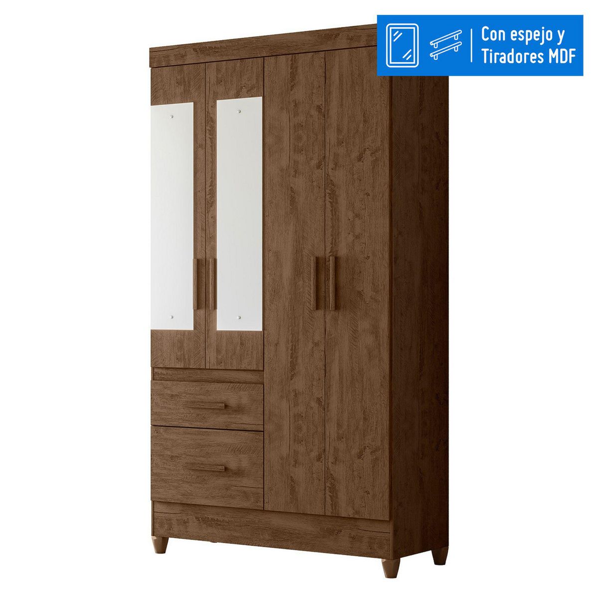 CASA BONITA - Ropero con Espejo 4 Puertas 2 Cajones Florida