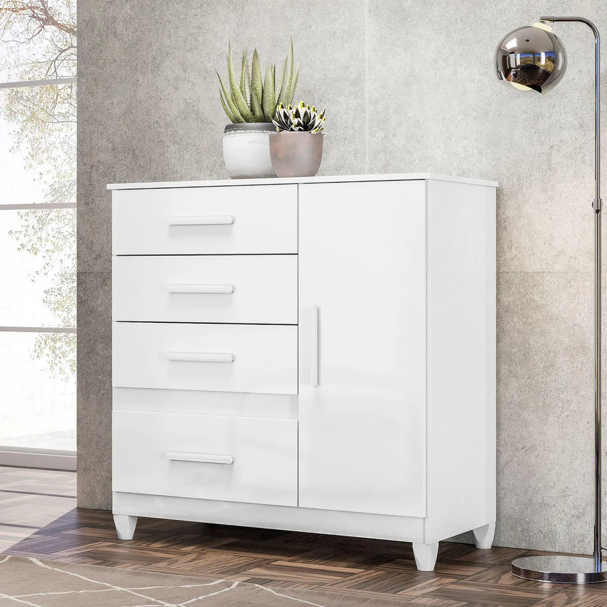 CASA BONITA - Cómoda Florida 1 Puerta 4 Cajones Blanco/Rosado Flex