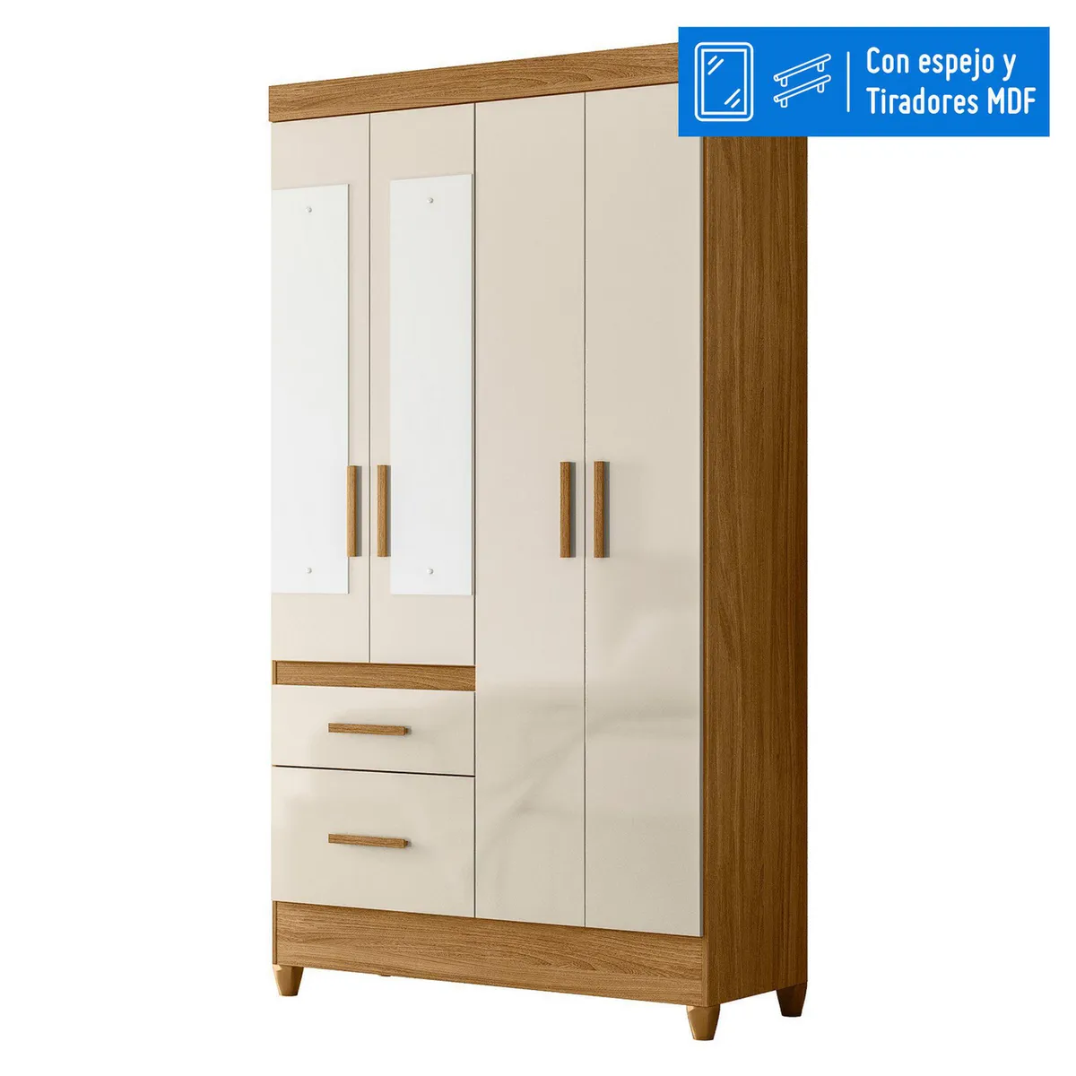 CASA BONITA - Ropero con Espejo 4 Puertas 2 Cajones Florida