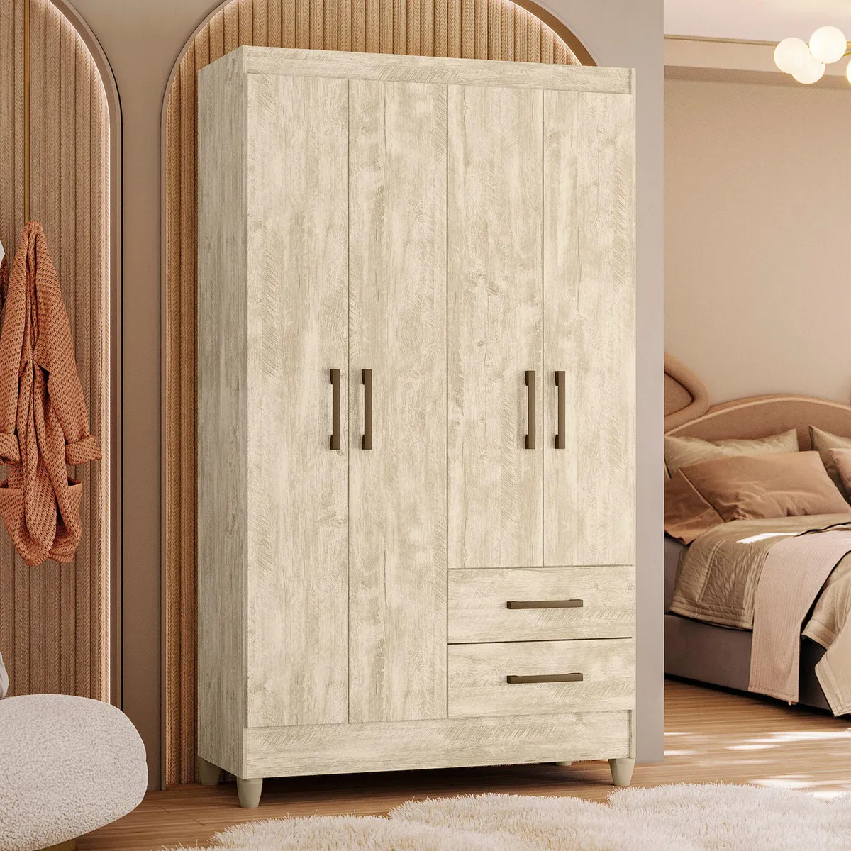 CASA BONITA - Ropero 4 Puertas 2 Cajones Lima