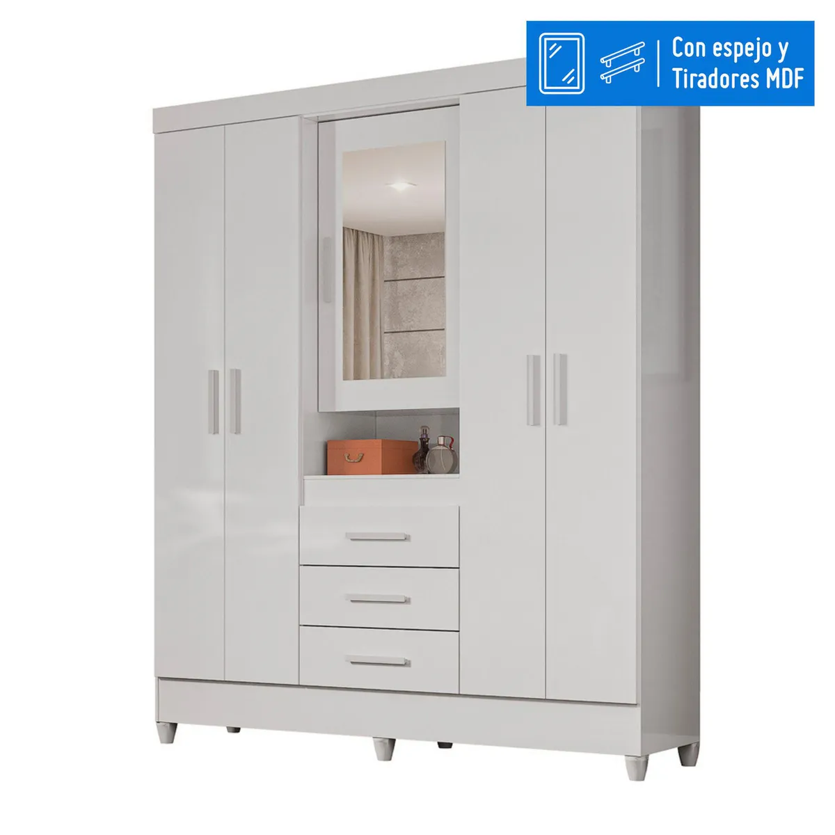 CASA BONITA - Ropero con Espejo 5 Puertas 3 Cajones Florida