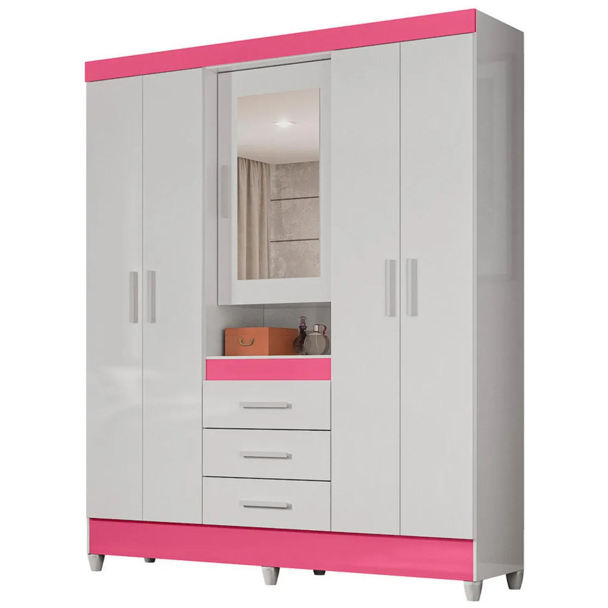 CASA BONITA - Ropero con Espejo 5 Puertas 3 Cajones Florida