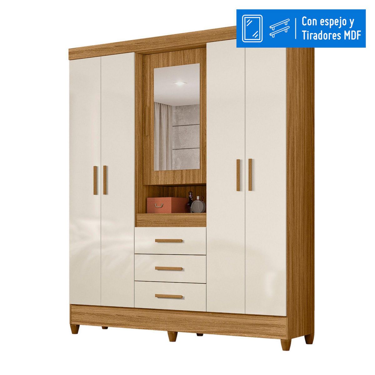 CASA BONITA - Ropero con Espejo 5 Puertas 3 Cajones Florida