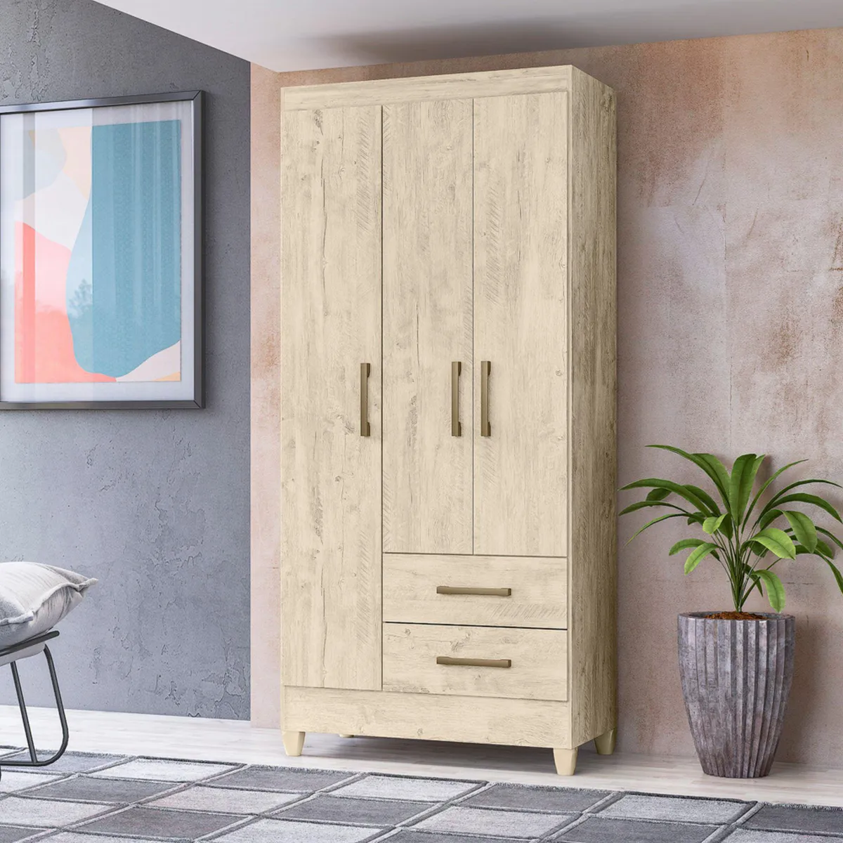 CASA BONITA - Ropero 3 Puertas 2 Cajones Lima