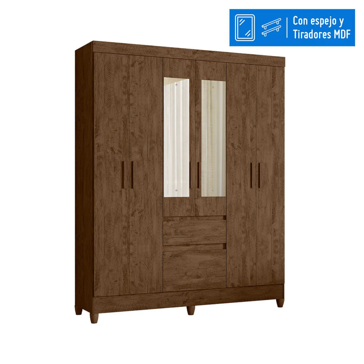 CASA BONITA - Ropero con Espejo 6 Puertas 2 Cajones Florida