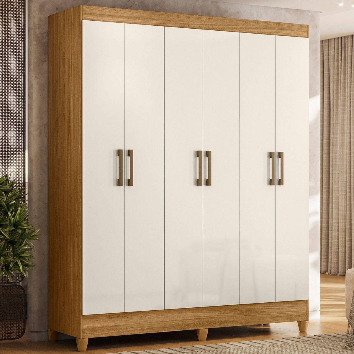 CASA BONITA - Ropero Cancún 6 Puertas 1 Cajón Roble/Off White