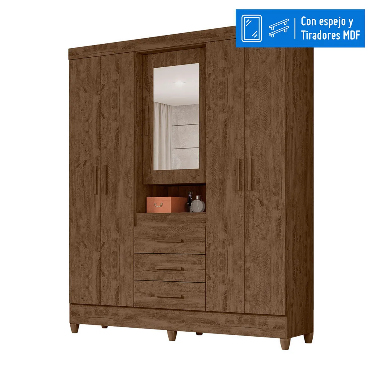 CASA BONITA - Ropero con Espejo 5 Puertas 3 Cajones Florida
