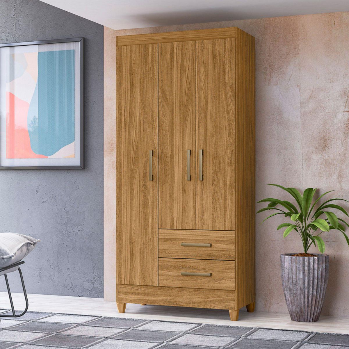 CASA BONITA - Ropero 3 Puertas 2 Cajones Lima