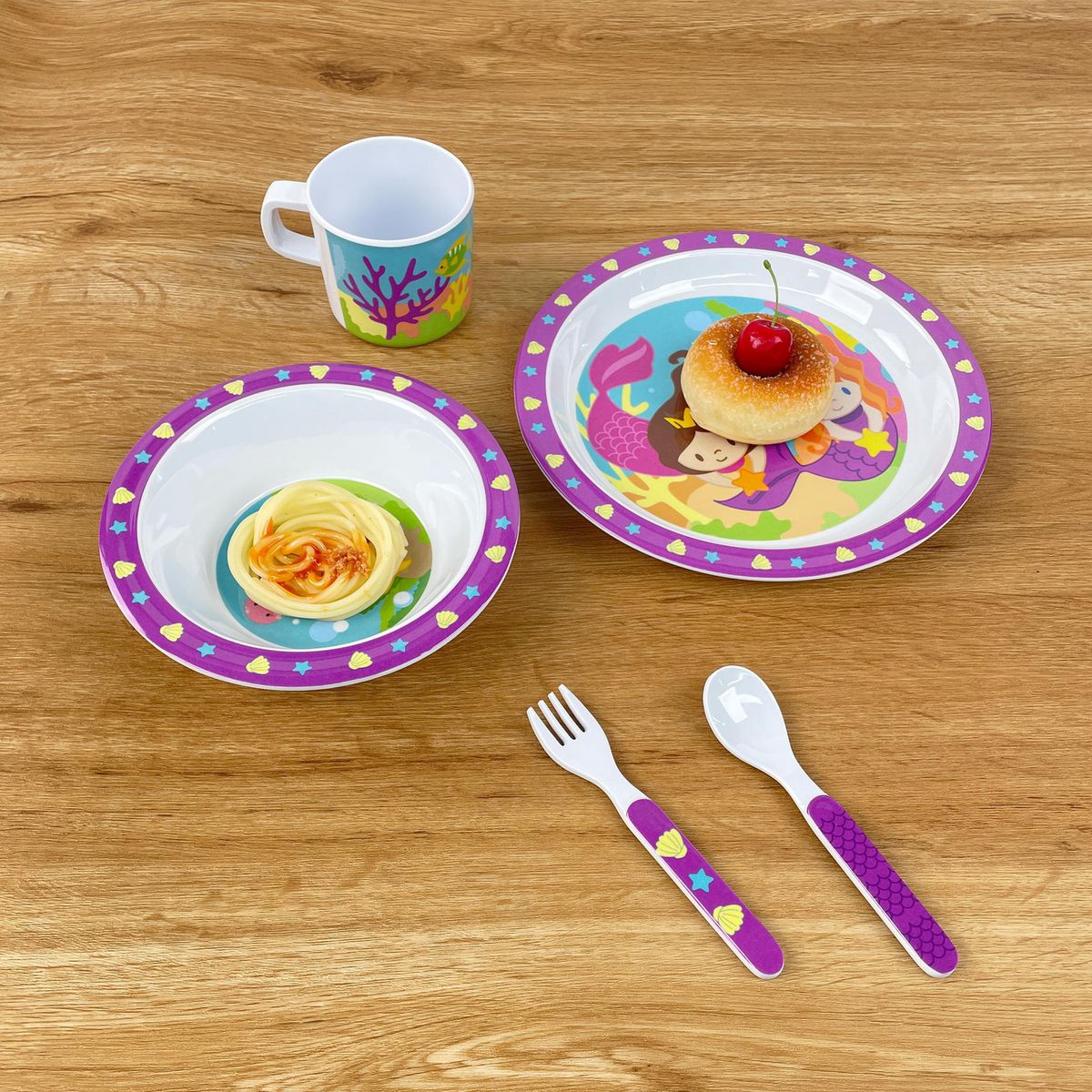 JUST HOME COLLECTION - Set Vajilla Infantil Morado 5 Piezas