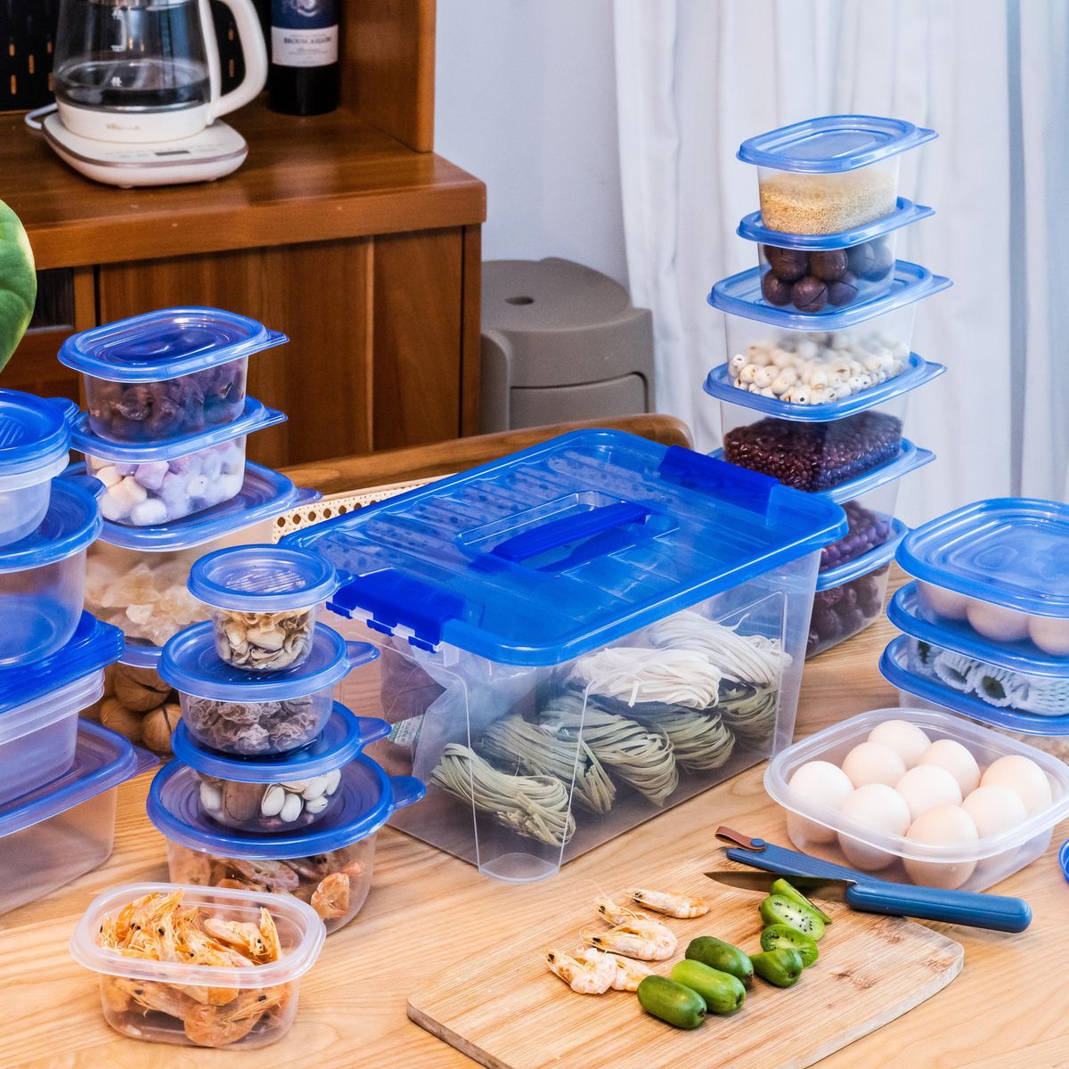 JUST HOME COLLECTION - Juego Contenedores de Plástico Tapa Azul 54 Piezas
