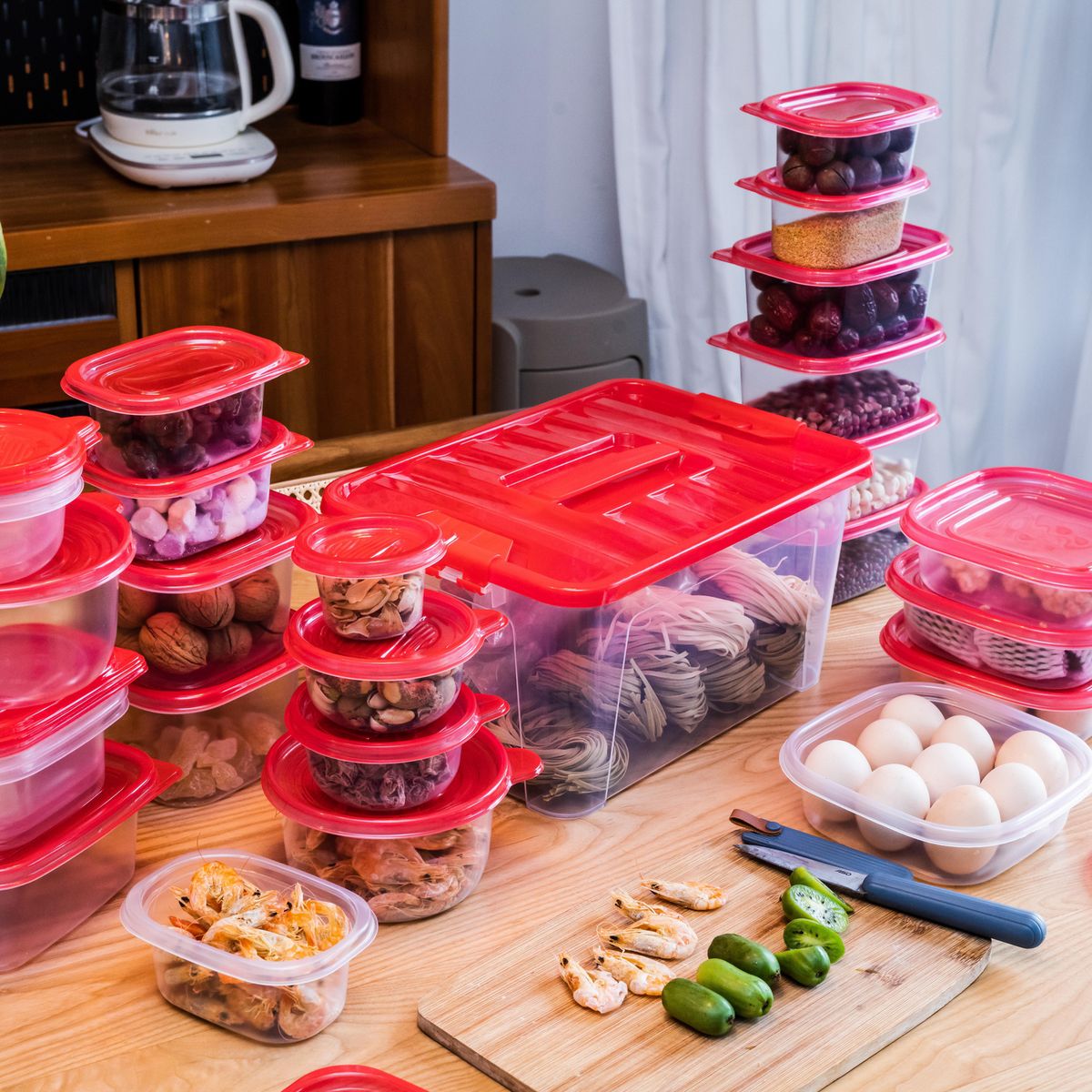 JUST HOME COLLECTION - Juego Contenedores de Plástico Tapa Roja 54 Piezas