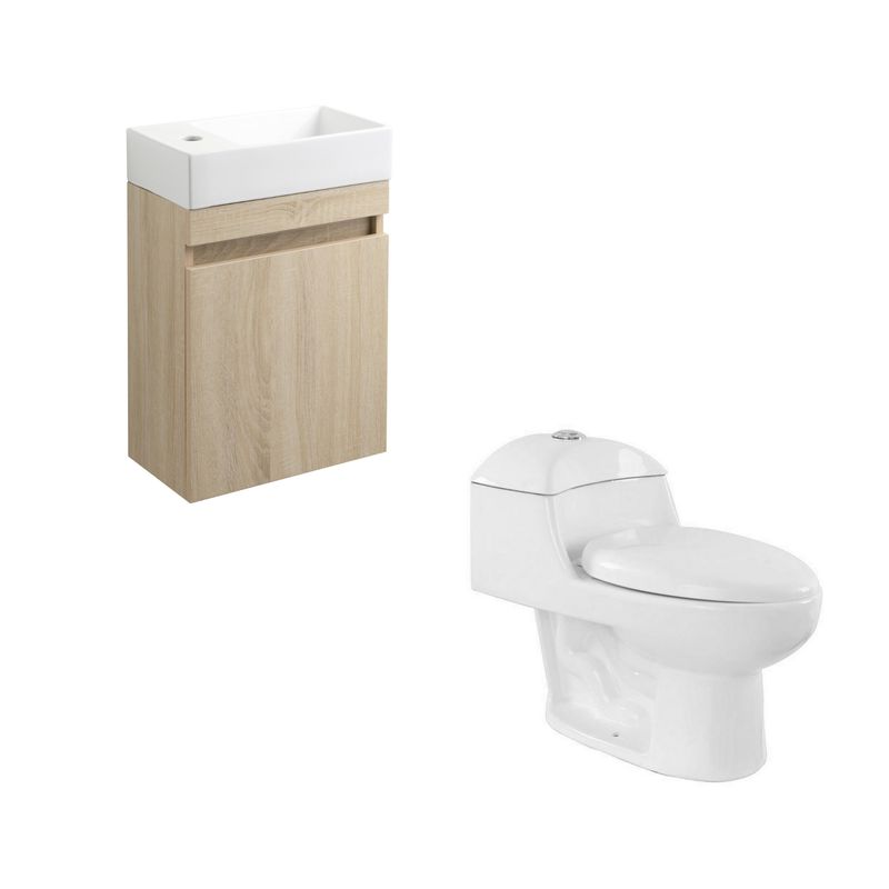 SENSI DACQUA - Lavabo con Base para Baño + WC Inodoro One Piece Lara Blanco